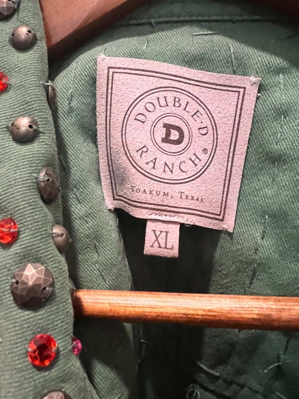 Double D Ranch Olive Green Studded Cropped Jean Jacket - Picture 4 of 4